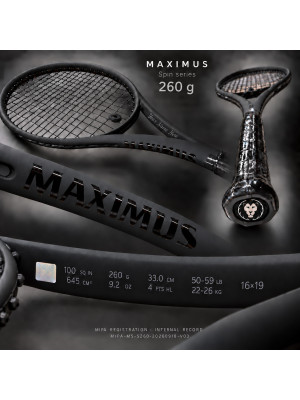 MAXIMUS SPIN 260 g tennis racket — complete product presentation
