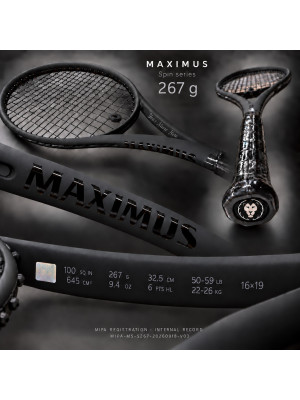 MAXIMUS SPIN 267 g tennis racket — complete product presentation