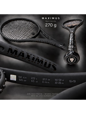 MAXIMUS SPIN 270 g tennis racket — complete product presentation