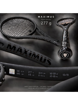 MAXIMUS SPIN 277 g tennis racket — complete product presentation