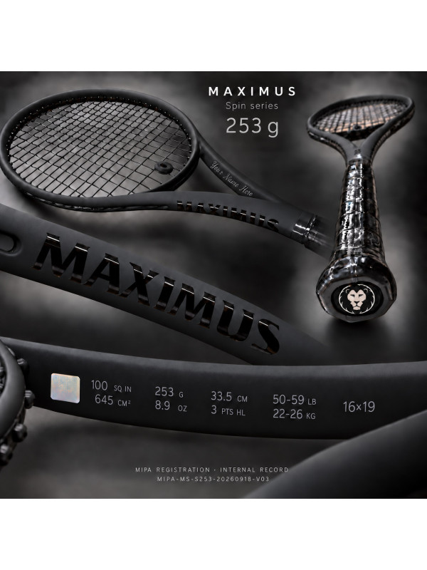 MAXIMUS SPIN 253 g tennis racket — complete product presentation