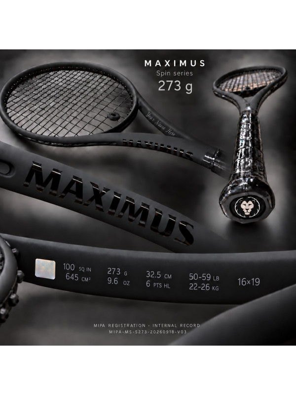 MAXIMUS SPIN 273 g tennis racket — complete product presentation