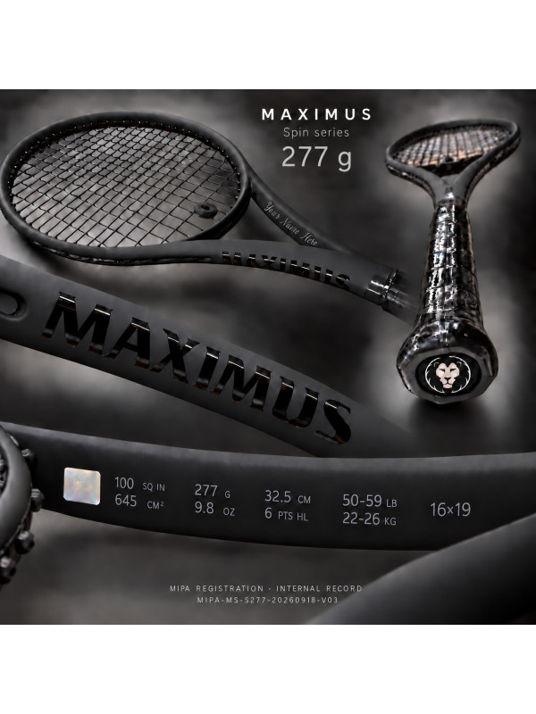 MAXIMUS SPIN 277 g tennis racket — complete product presentation